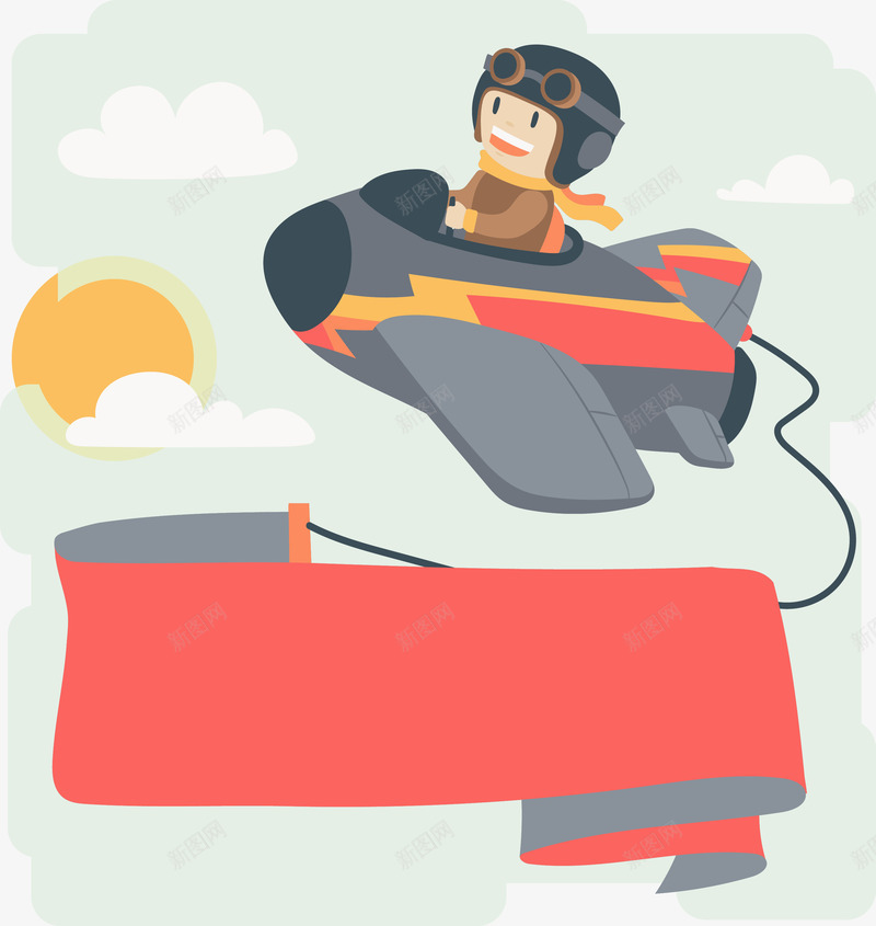 开飞机的人矢量图ai免抠素材_88icon https://88icon.com 插画 横幅 飞行 矢量图