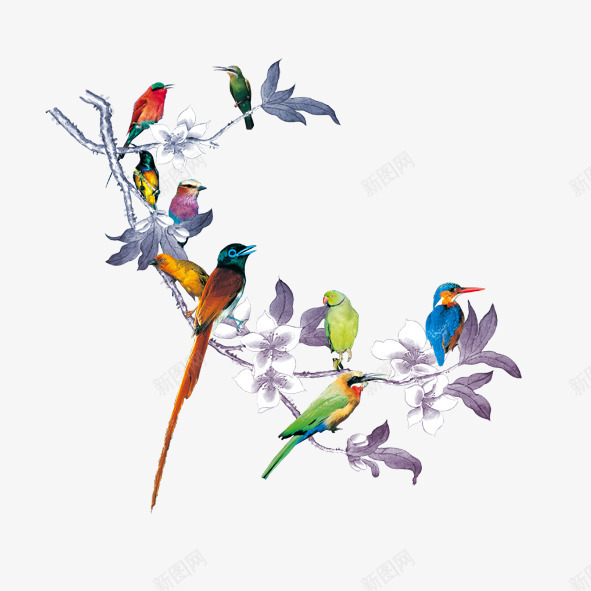 鸟儿站枝头psd免抠素材_88icon https://88icon.com 喜气 小鸟 报喜 文案 枝头 枝干 花朵