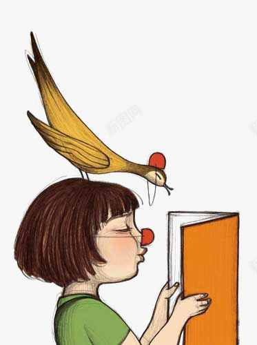 可爱女生png免抠素材_88icon https://88icon.com 女孩插画 手绘女生 短发女生 红色小鸟 红鼻子