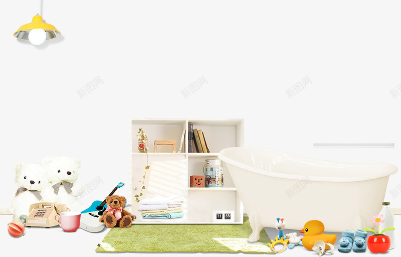 婴儿毛绒玩具psd免抠素材_88icon https://88icon.com 地毯 婴儿浴缸 家居 柜子 毛绒玩具