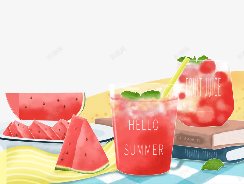 清新手绘夏季水果插画psd免抠素材_88icon https://88icon.com 夏季 手绘 插画 果汁 水果 海报 清新 西瓜 饮料