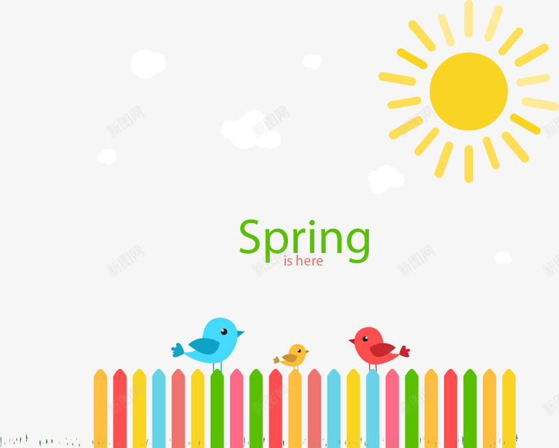 太阳与小鸟png免抠素材_88icon https://88icon.com spring 卡通小鸟 太阳 小鸟 护栏