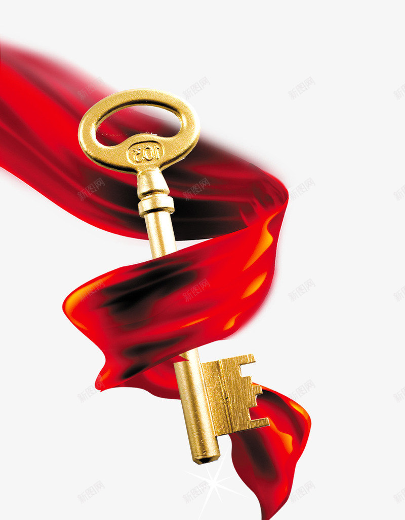 钥匙png免抠素材_88icon https://88icon.com 理财 红丝带 金色