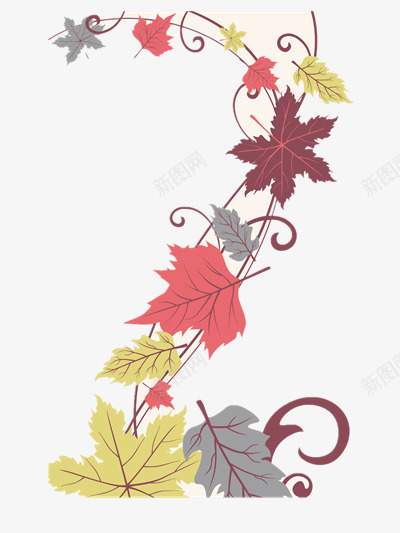 手绘彩色树叶png免抠素材_88icon https://88icon.com 树叶装饰图案 树藤 秋天 红枫叶 花藤 藤蔓
