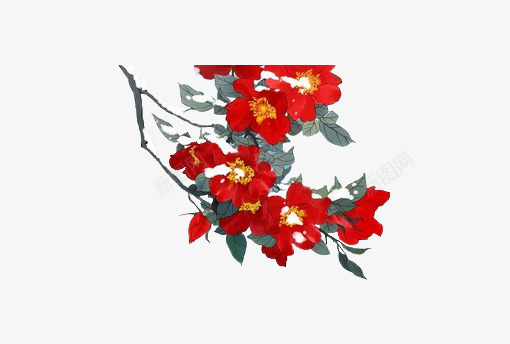 红色红花树枝png免抠素材_88icon https://88icon.com 树枝 红色 红花