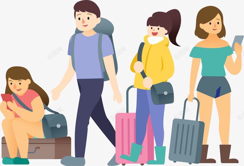 卡通手绘夏季出行人物插画矢量图ai免抠素材_88icon https://88icon.com 出行 旅游 旅行人物 行李箱夏季出行卡通人物 矢量图