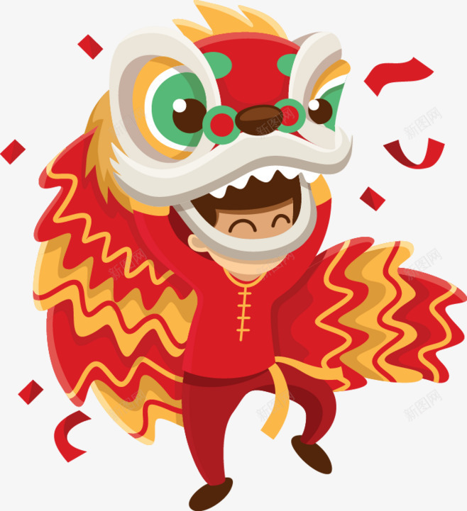 男孩舞狮子元素png免抠素材_88icon https://88icon.com 卡通 新年 舞狮子 装饰背景
