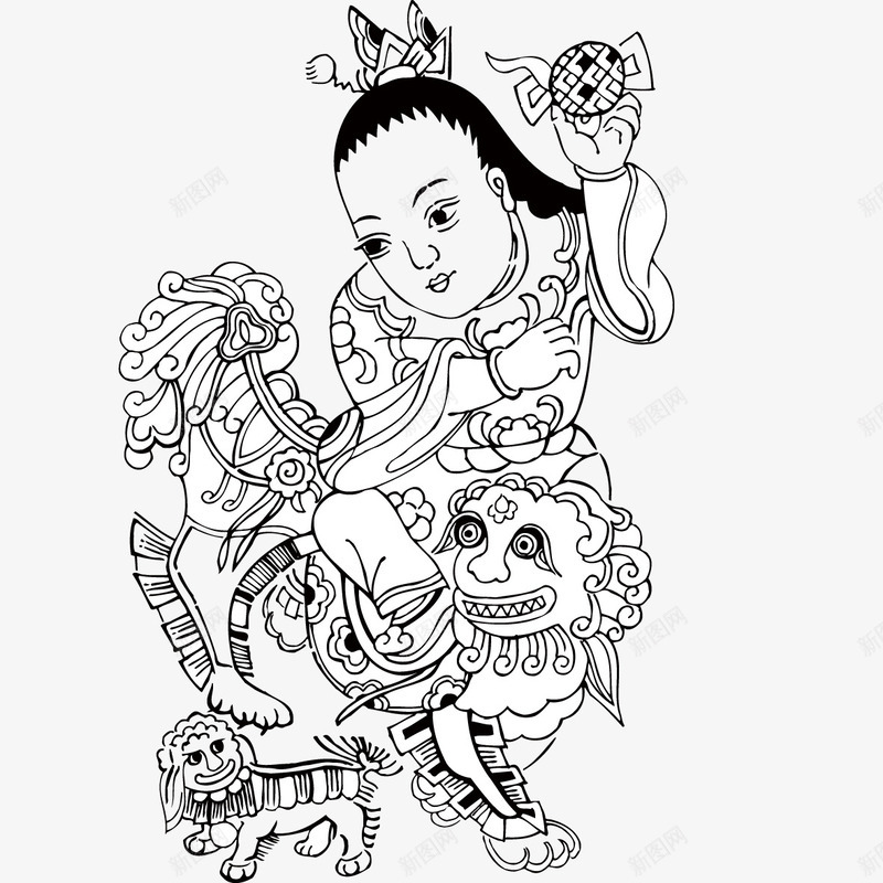 古代舞狮png免抠素材_88icon https://88icon.com 人物 卡通 古代 手绘 狮子 白色 简笔 线条 黑色