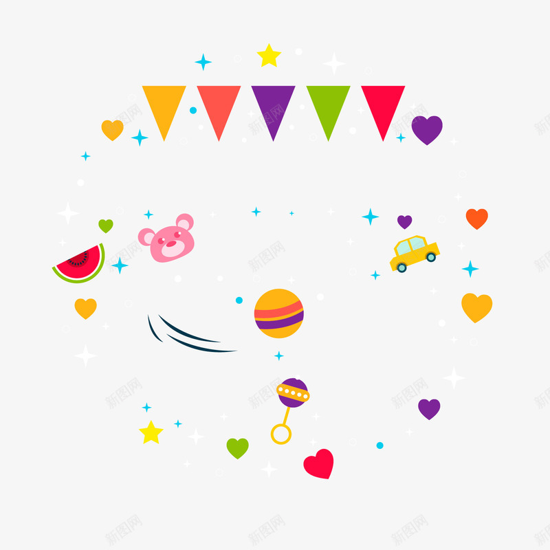 彩色儿童玩具png免抠素材_88icon https://88icon.com 儿童玩具 卡通彩旗 挂饰 玩具 背景装饰