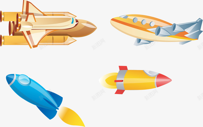 卡通科技飞机飞船矢量图ai免抠素材_88icon https://88icon.com 儿童节 卡通 科技 装饰元素 飞机 飞船 矢量图