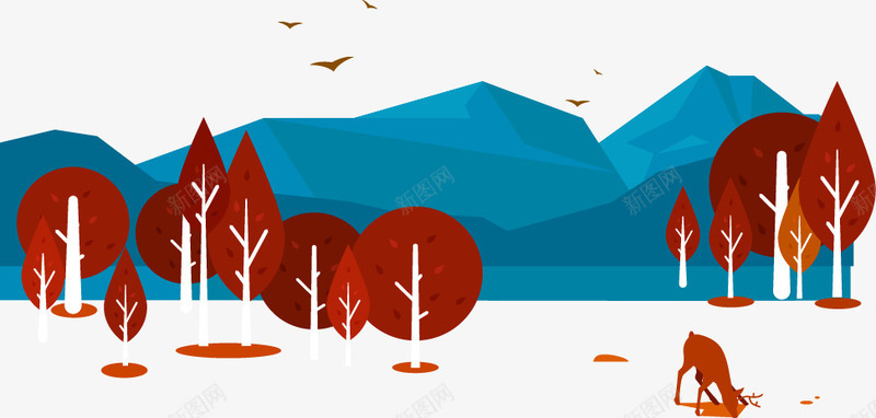 树与远山矢量图ai免抠素材_88icon https://88icon.com 山 树木 秋天 飞鸟 矢量图
