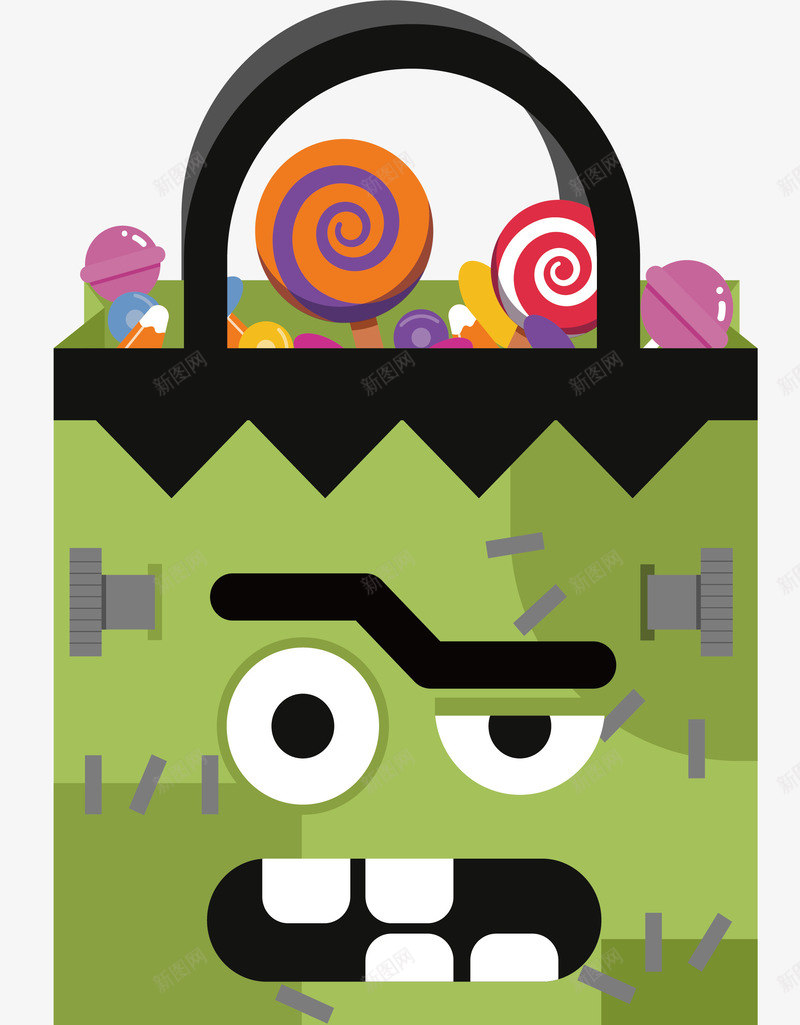 绿色怪物手提袋矢量图ai免抠素材_88icon https://88icon.com 万圣节 手提袋 矢量png 矢量图 糖果袋 绿色妖怪 绿色手提袋 购物袋