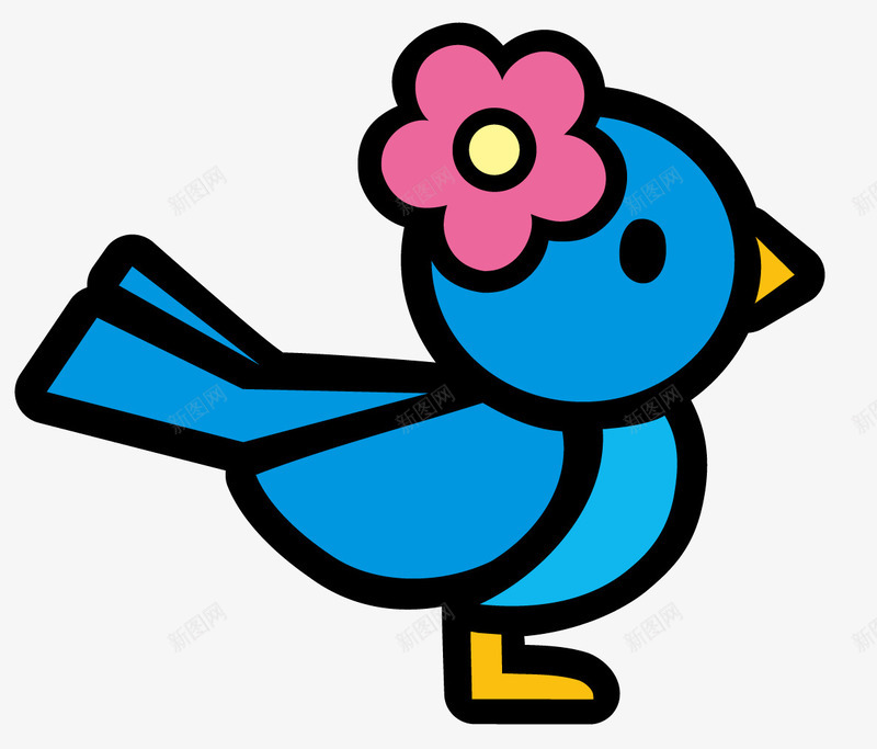 戴花的小鸟png免抠素材_88icon https://88icon.com 动物 卡通鸟 可爱 小鸟 蓝色的鸟 鸟