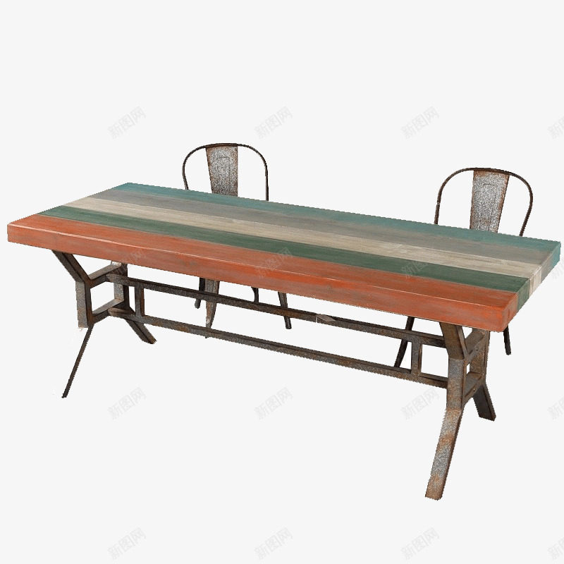 复古小户型桌椅组合png免抠素材_88icon https://88icon.com 做旧家具 实木桌椅组合 美式桌椅组合 餐桌铁艺