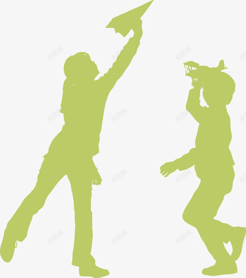 绿色男孩女孩放飞机矢量图ai免抠素材_88icon https://88icon.com 女孩 男孩 矢量图