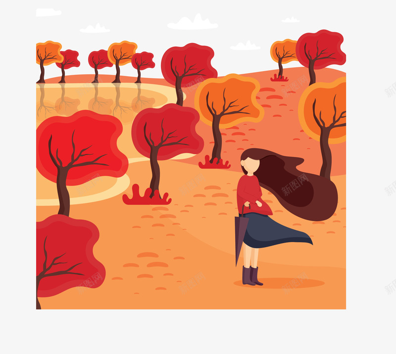秋天秋枫散步女孩矢量图ai免抠素材_88icon https://88icon.com 散步女孩 枫林 矢量png 矢量图 秋分 秋天 秋天美景 立秋