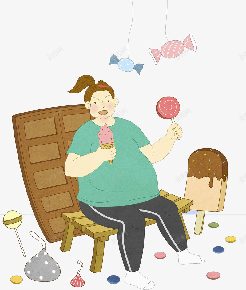 手绘吃冰淇淋的胖女孩png免抠素材_88icon https://88icon.com 冰淇淋 创意 多彩 手绘 简笔 糖果 雪糕
