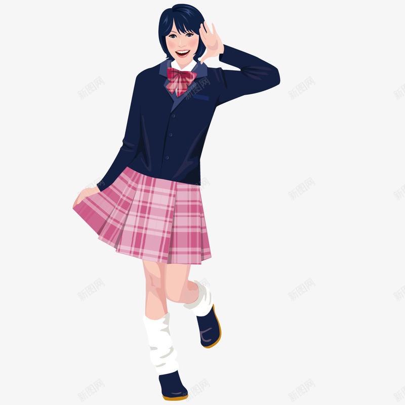 穿校服女孩png免抠素材_88icon https://88icon.com 制服 喊 学校 手势 校服