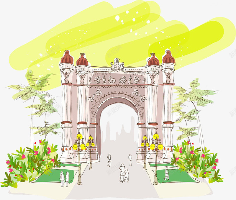 凯旋门水彩png免抠素材_88icon https://88icon.com 古代建筑 巴塞罗那 建筑 旅游 树 花 路灯