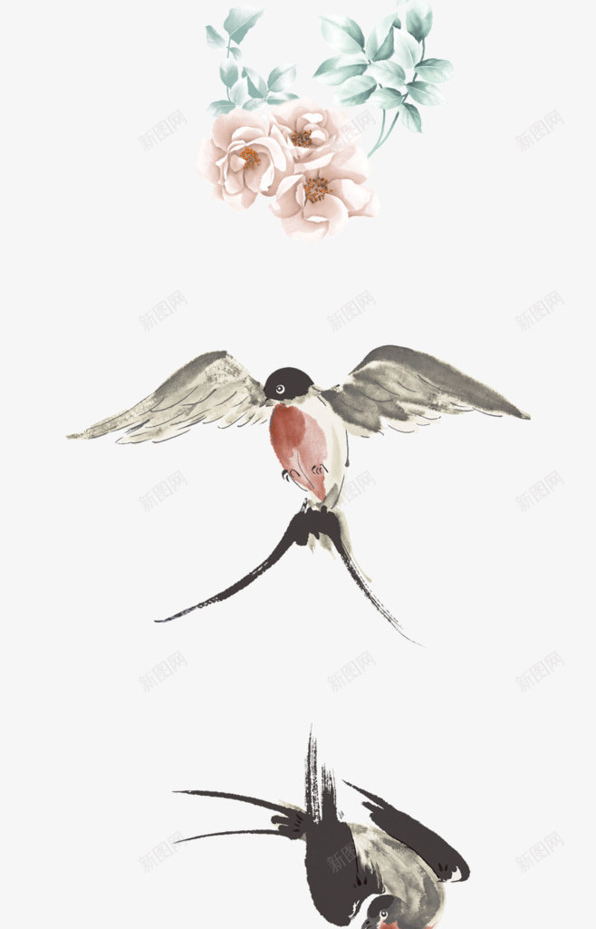 手绘红色花朵树枝png免抠素材_88icon https://88icon.com 树枝 红色 花朵