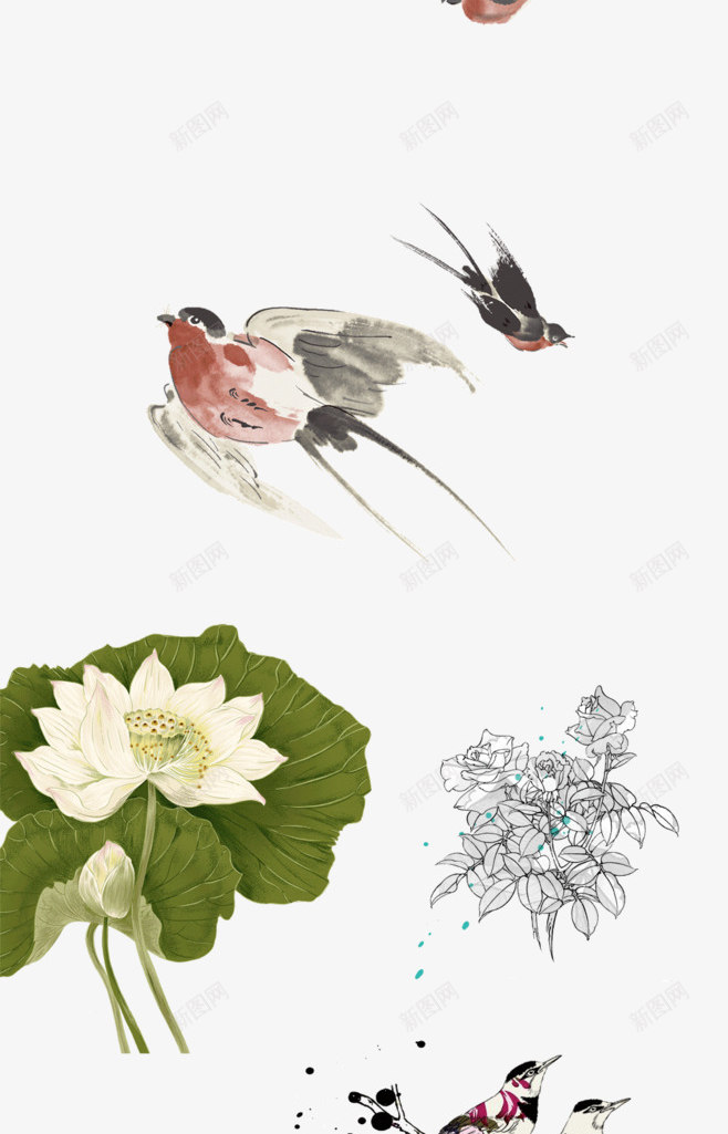 手绘红色花朵树枝png免抠素材_88icon https://88icon.com 树枝 红色 花朵