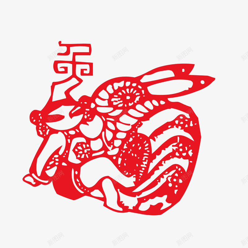 生肖剪纸兔子png免抠素材_88icon https://88icon.com 中国风 兔子 十二生肖 生肖 矢量剪纸 红色
