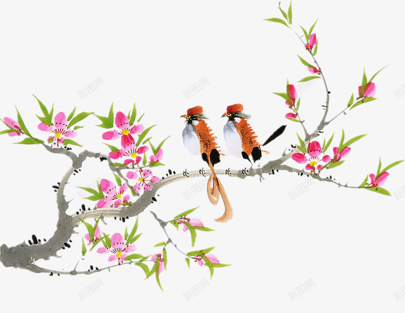 桃花枝上的小鸟png免抠素材_88icon https://88icon.com 小鸟 树枝 桃花