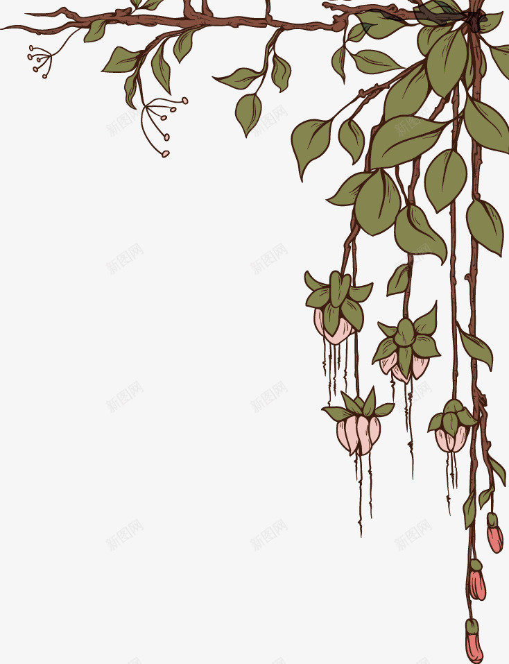 吊花矢量图eps免抠素材_88icon https://88icon.com 树叶 树枝 花 矢量图