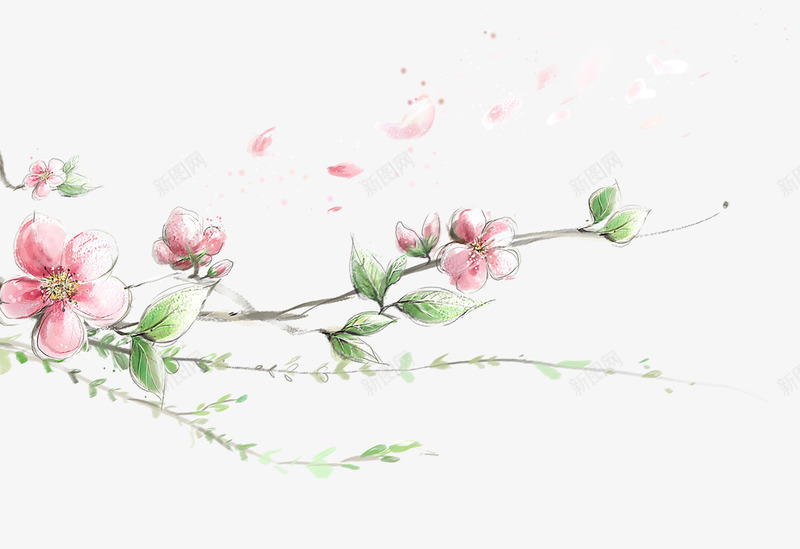 手绘水彩桃花树枝装饰图案png免抠素材_88icon https://88icon.com 免抠PNG 手绘 树枝 桃花 水彩 粉色 装饰图案