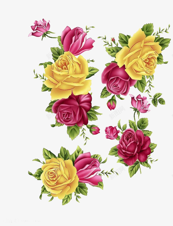 玫瑰花组合手绘黄色png免抠素材_88icon https://88icon.com 手绘 玫瑰 花
