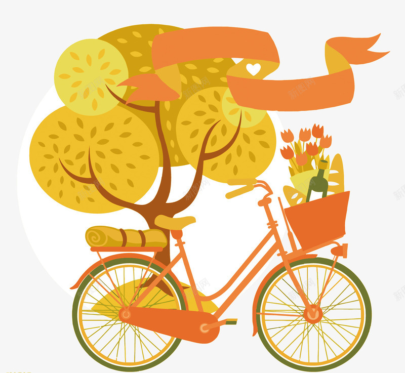 秋季出游png免抠素材_88icon https://88icon.com 出游 树叶 秋天 秋游 自行车 黄色