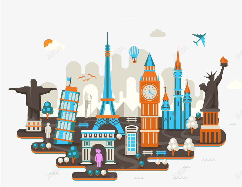 著名建筑物剪影png免抠素材_88icon https://88icon.com png图形 png装饰 建筑物 旅游景点 装饰 飞机