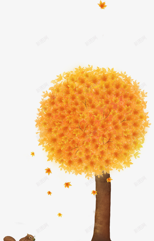 秋天树木与松鼠psd免抠素材_88icon https://88icon.com 大树 松鼠 植物 秋天树木
