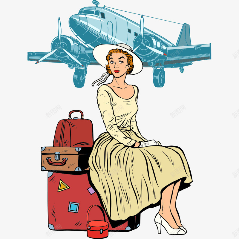 旅行的女孩png免抠素材_88icon https://88icon.com 人物 人物插画 卡通人物 旅游 旅行 矢量人物 箱子 飞机