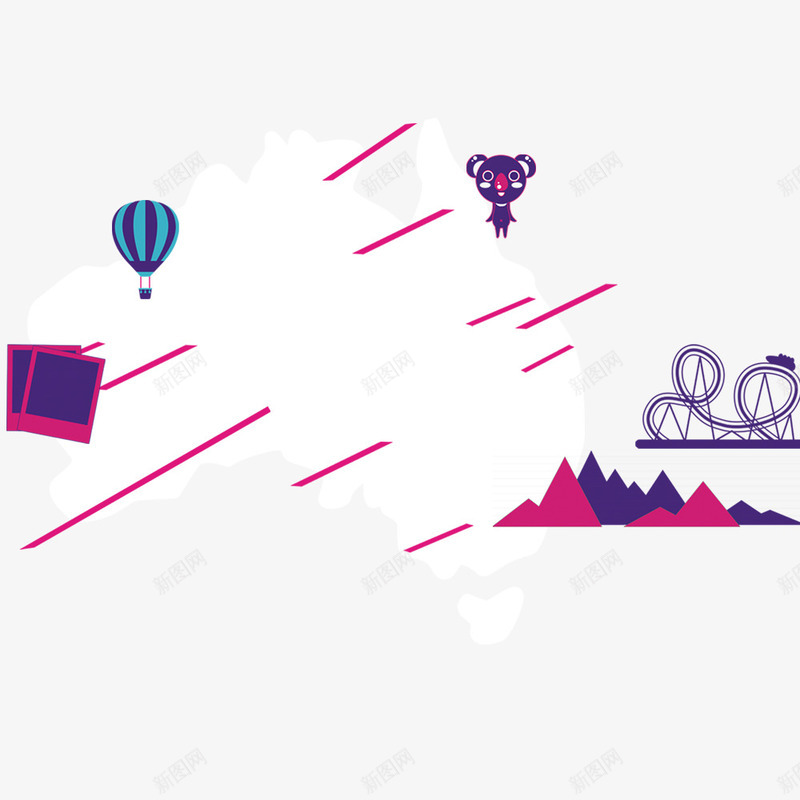 卡通游乐园png免抠素材_88icon https://88icon.com 假山 小熊 热气球 玩具 过山车