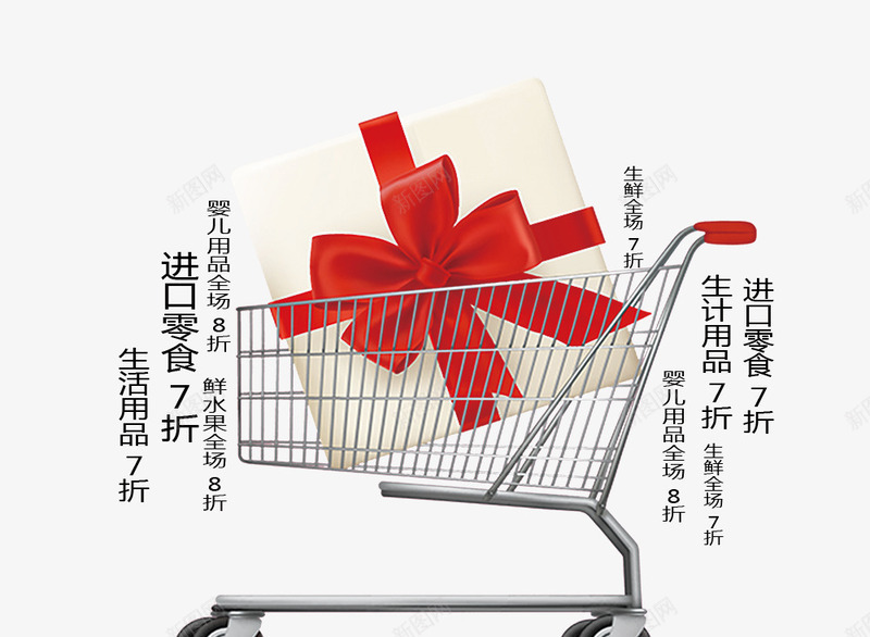 购物车里的礼盒png免抠素材_88icon https://88icon.com 促销文案 免抠艺术字 文字排版 红色丝带 购物车 里的礼盒