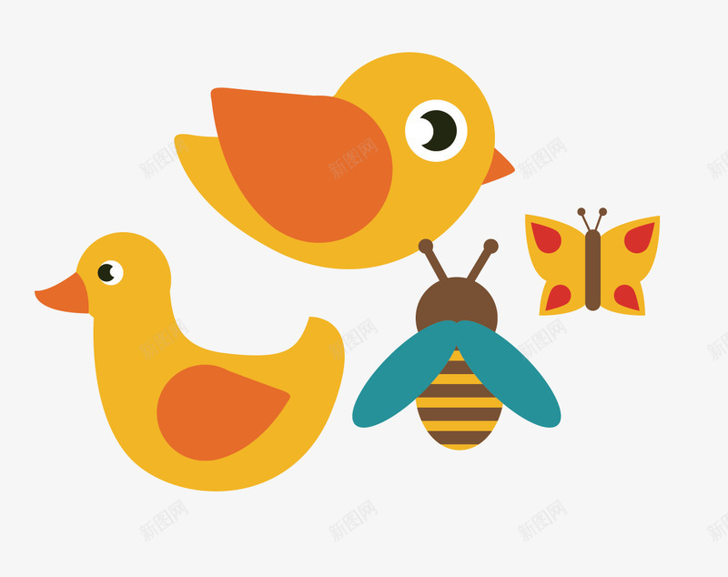 扁平鸭子小鸟蜜蜂蝴蝶矢量图ai免抠素材_88icon https://88icon.com 小鸟 扁平 蜜蜂 蝴蝶 鸭子 矢量图