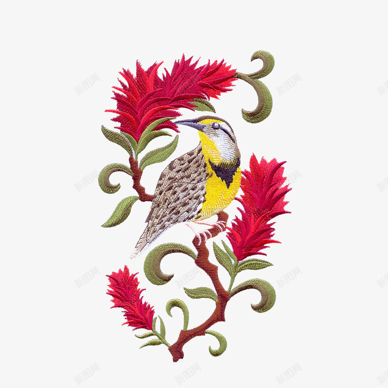 绣花图案png免抠素材_88icon https://88icon.com 动物 小鸟 植物 绣花图案 绣花图片 花卉