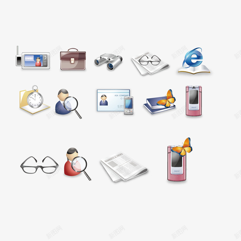 创意商务办公组合元素png免抠素材_88icon https://88icon.com 办公 手机 查找 眼镜