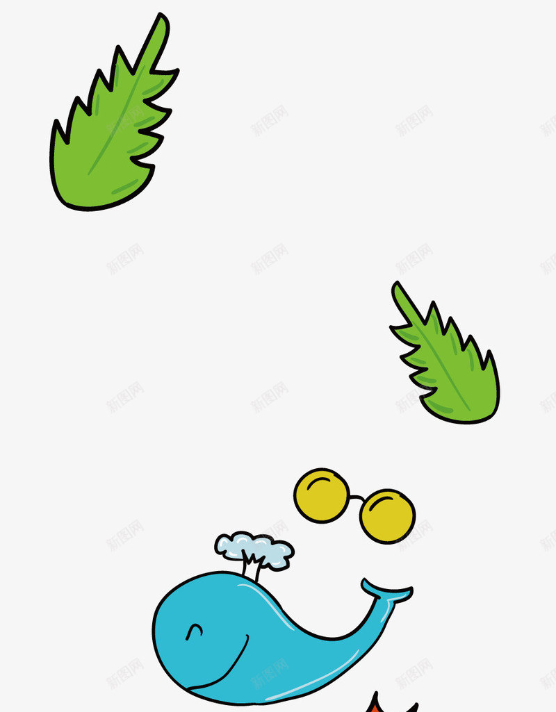 手绘夏季海边装饰png免抠素材_88icon https://88icon.com 卡通装饰 小清新 手绘 泳衣 海豚 眼镜 绿色叶子