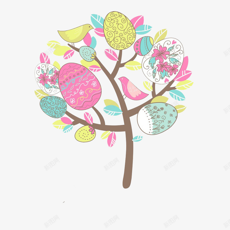 长满彩蛋的树png免抠素材_88icon https://88icon.com png png图片 复活节 小鸟 彩色 彩蛋 树 节日
