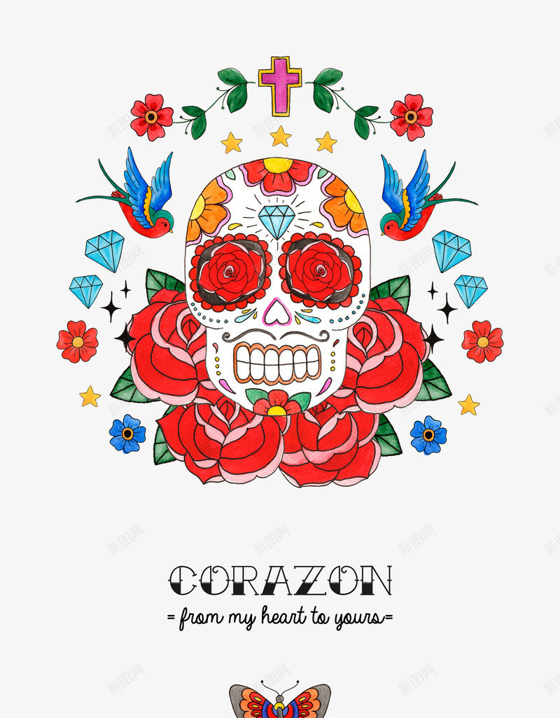 红色骷髅头png免抠素材_88icon https://88icon.com 小鸟 植物 花卉 花朵 装饰图案 钥匙 钻石