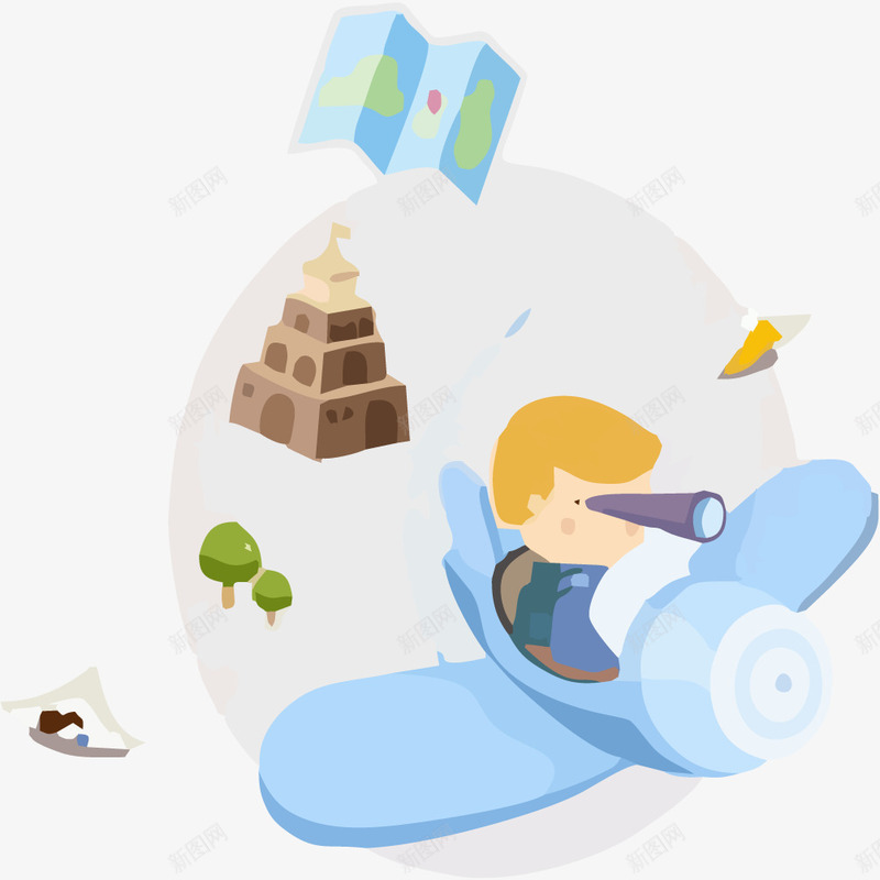 飞机旅游插画矢量图eps免抠素材_88icon https://88icon.com 免抠旅游插画 地图 旅游 景点 飞机 矢量图