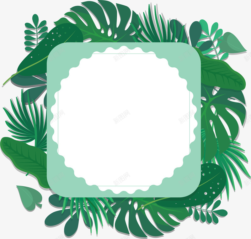 深绿色树叶装饰框矢量图ai免抠素材_88icon https://88icon.com 夏季 夏季边框 小清新 树叶 树叶边框 矢量png 矢量图