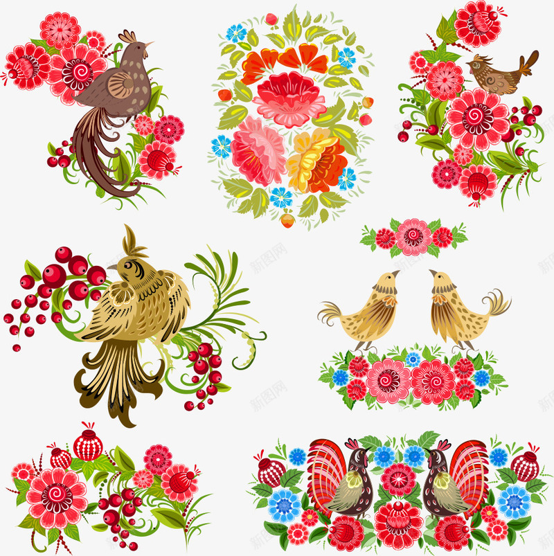 花卉小鸟矢量图ai免抠素材_88icon https://88icon.com 卡通小鸟 小鸟 花儿 花卉小鸟 鸟类 矢量图