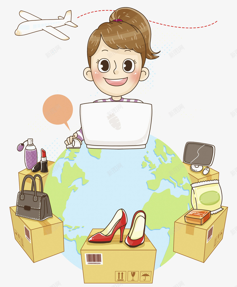 手绘扎马尾网购的女孩png免抠素材_88icon https://88icon.com 人物 全球化 创意 电脑 简约 网购 飞机 高跟鞋