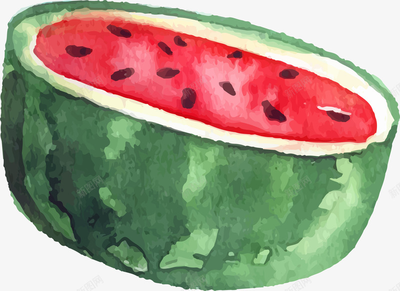 绿色水彩美味西瓜png免抠素材_88icon https://88icon.com summer 夏天 夏季 夏日 手绘西瓜 绿色水果 美味西瓜