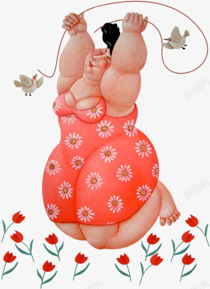卡通胖子png免抠素材_88icon https://88icon.com 卡通 卡通人物 小鸟 胖子