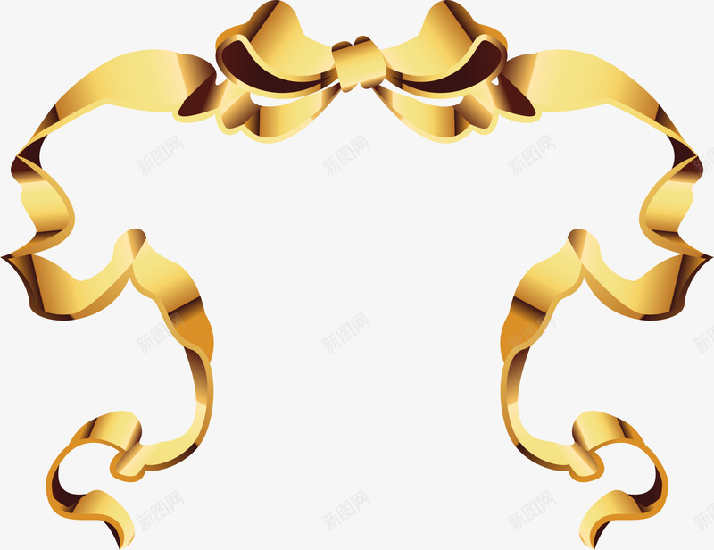 弯曲金色丝带png免抠素材_88icon https://88icon.com 奢华丝带 小清新丝带 弯曲丝带 金色丝带 金色光晕 金色蝴蝶结