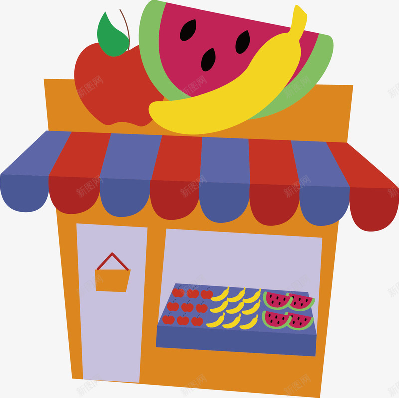水果小超市矢量图ai免抠素材_88icon https://88icon.com 小店 店铺 新鲜 水果 苹果 蔬果 西瓜 香蕉 矢量图